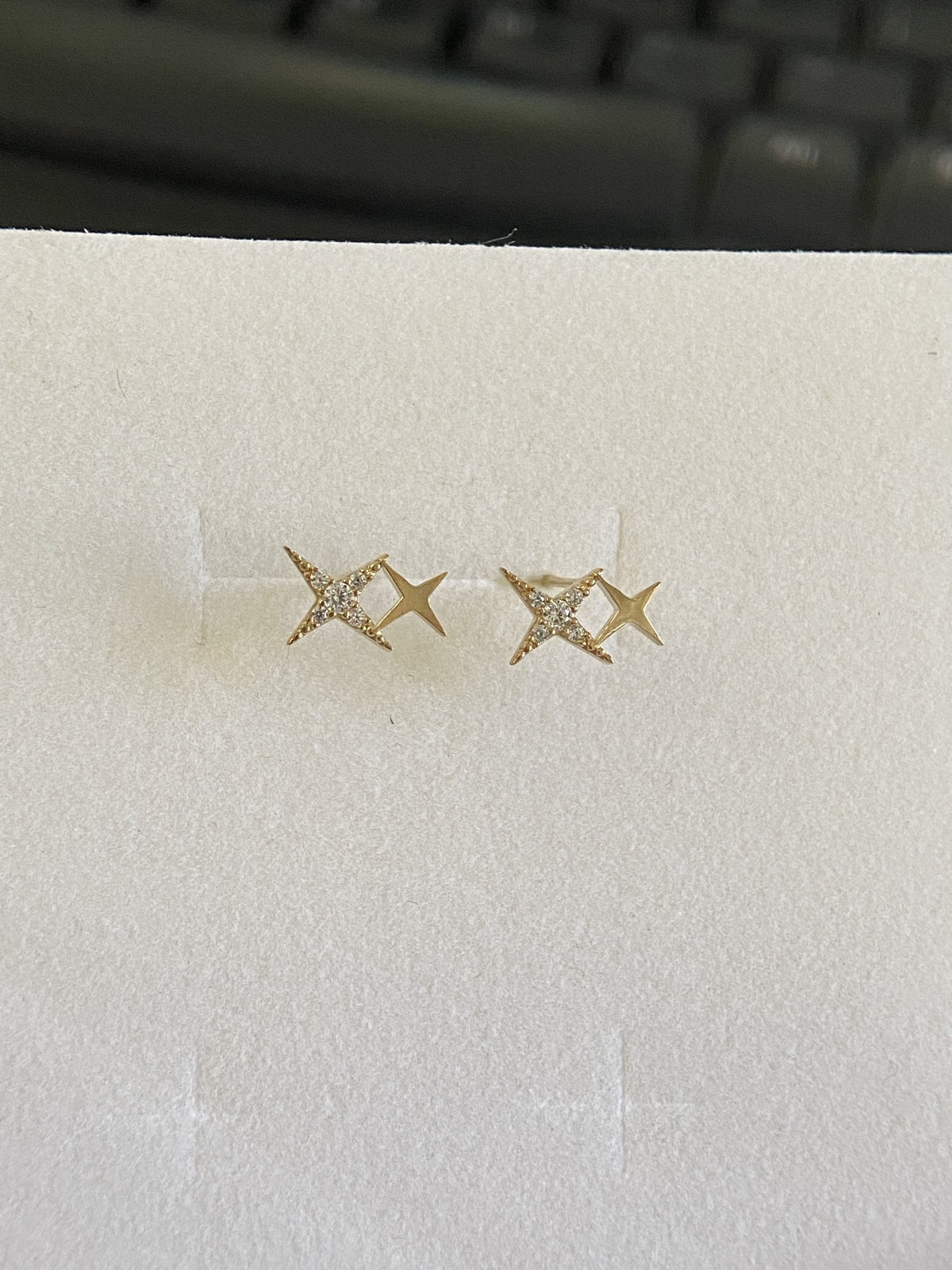 Actual product photo of 14K Solid Gold Sparkle Shooting Star Stud Earrings, reference view 1