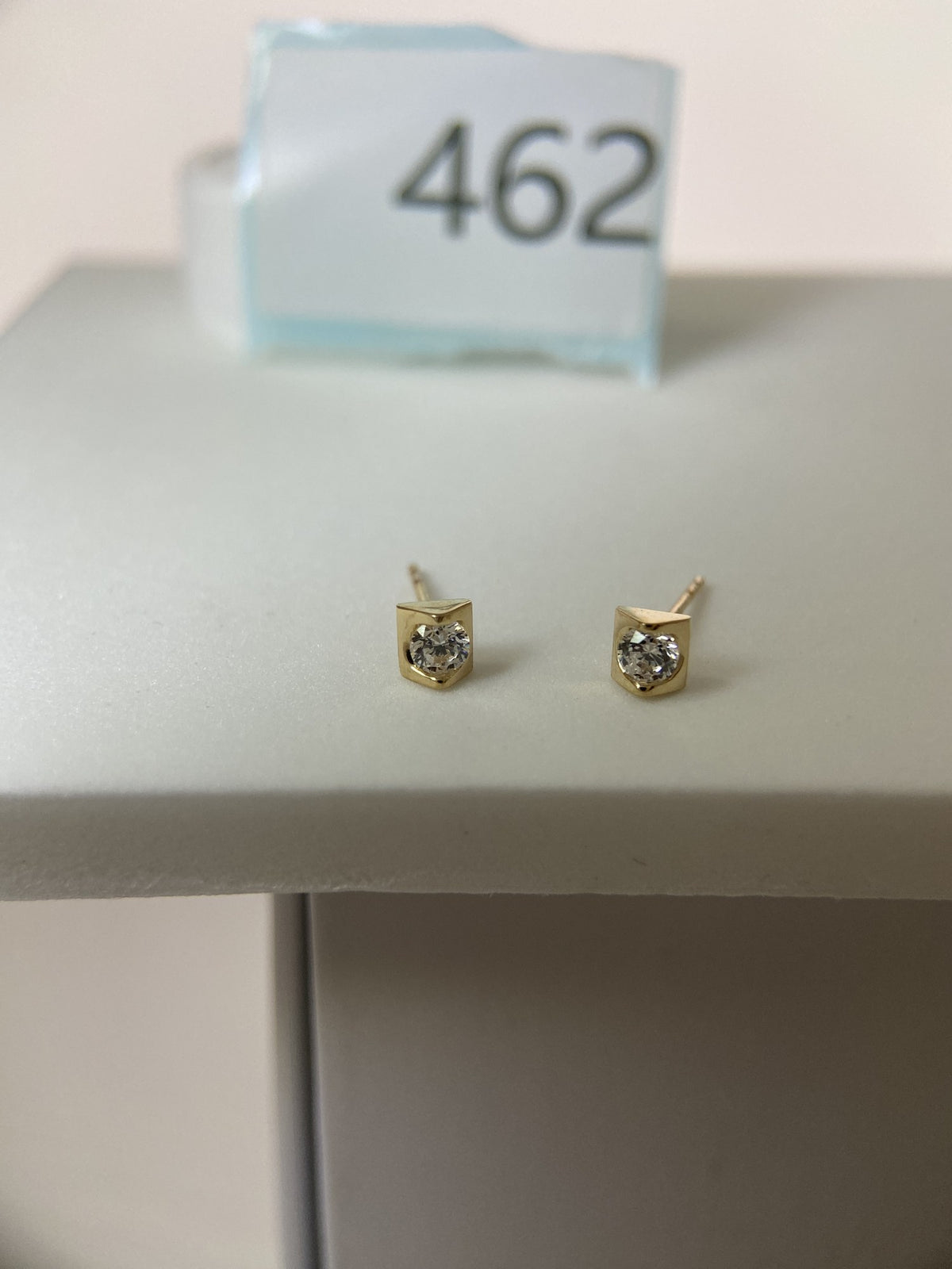 Actual product photo of 14K Solid Gold Square Bezel Stud Earrings, reference view 1