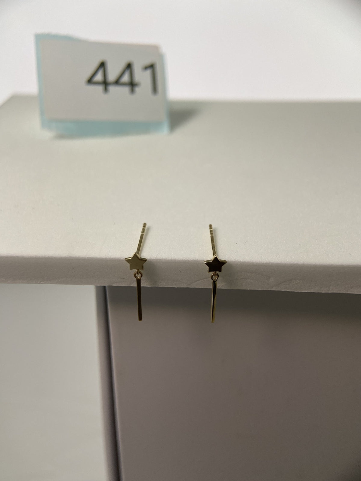 Actual product photo of 14K Solid Gold Star Bar Drop Stud Earrings, reference view 1