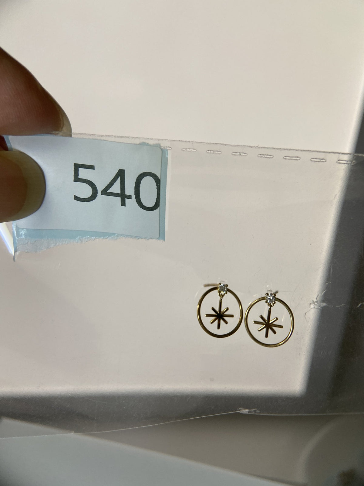 Actual product photo of 14K Solid Gold Star Circle Drop Stud Earrings, reference view 1