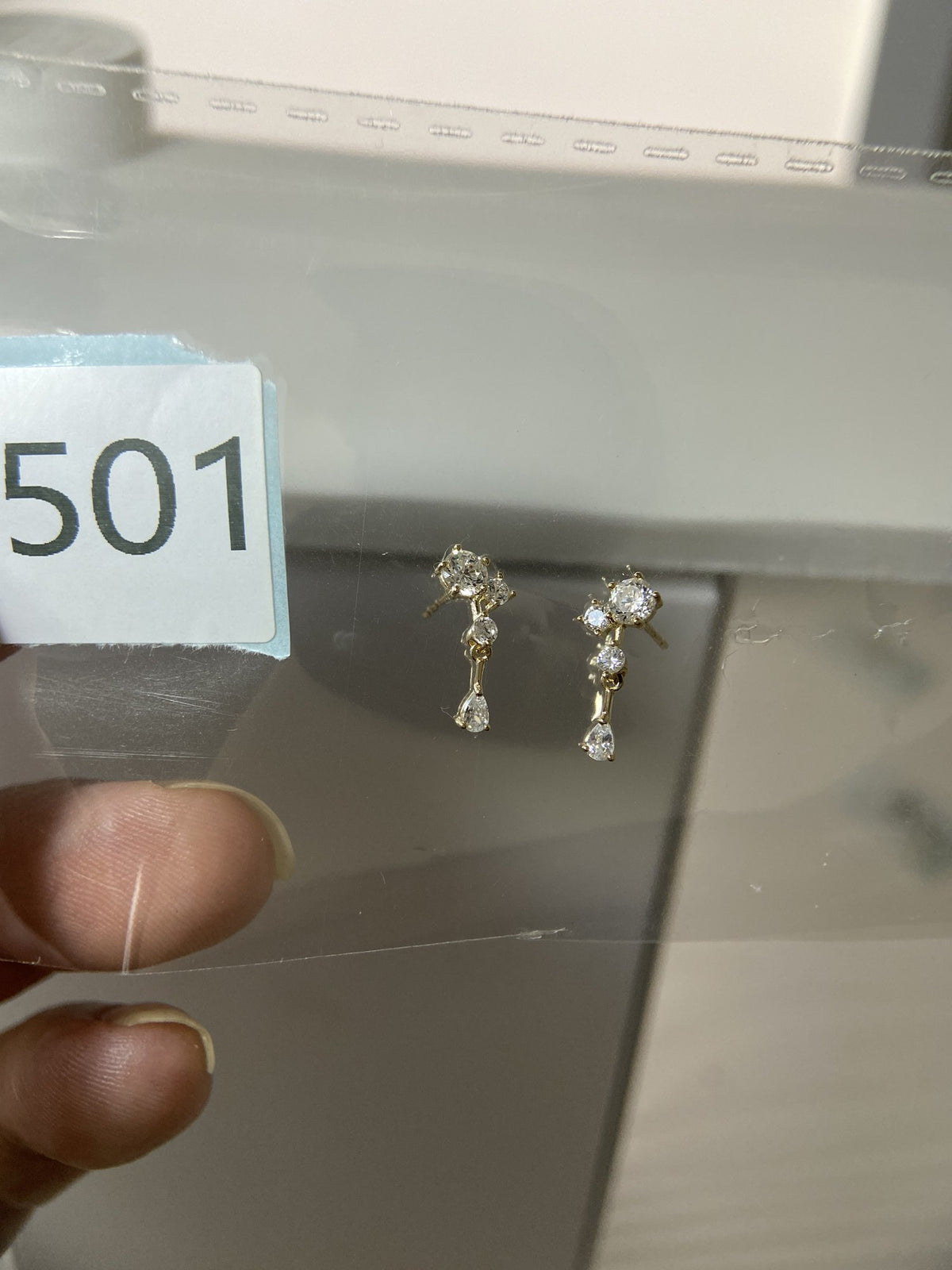Actual product photo of 14K Solid Gold Teardrop Bar Drop Stud Earrings, reference view 1