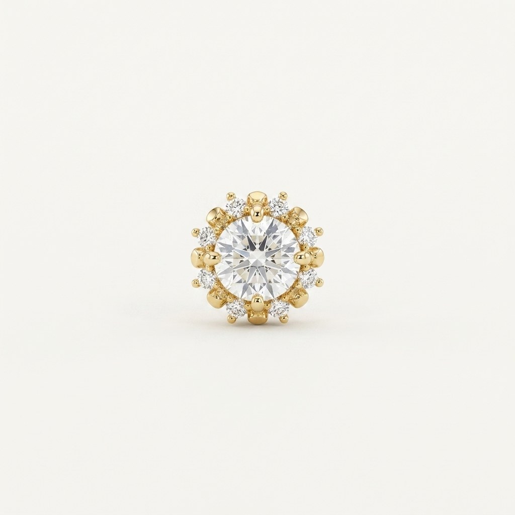 14K solid gold floral cluster pendant on a warm ivory background