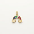 14K solid gold rainbow pendant on a warm ivory background