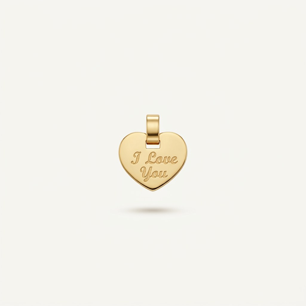 14K solid gold i love you heart pendant on a warm ivory background