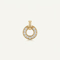 14K solid gold pavé horseshoe pendant on a warm ivory background