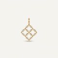 14K solid gold geometric lattice pendant on a warm ivory background