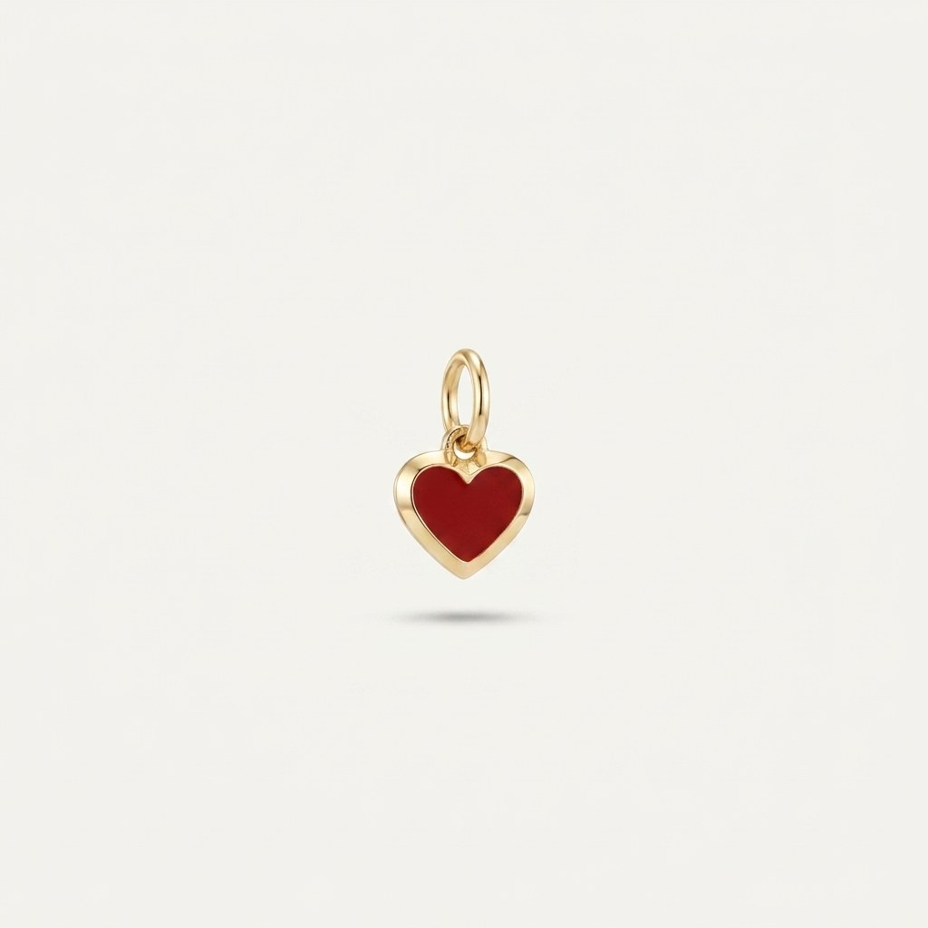 14K solid gold red enamel drop pendant on a warm ivory background