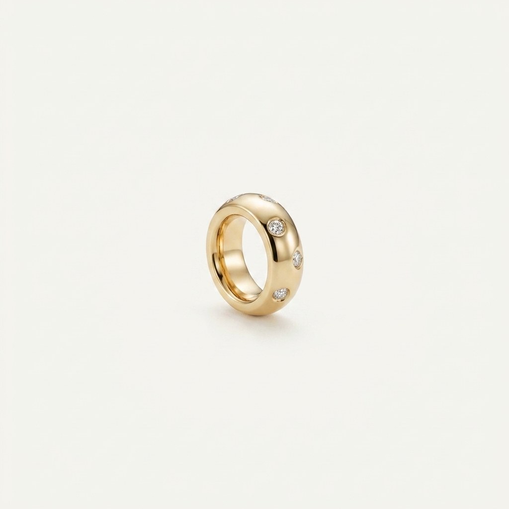 14K solid gold moissanite oval ring pendant on a warm ivory background