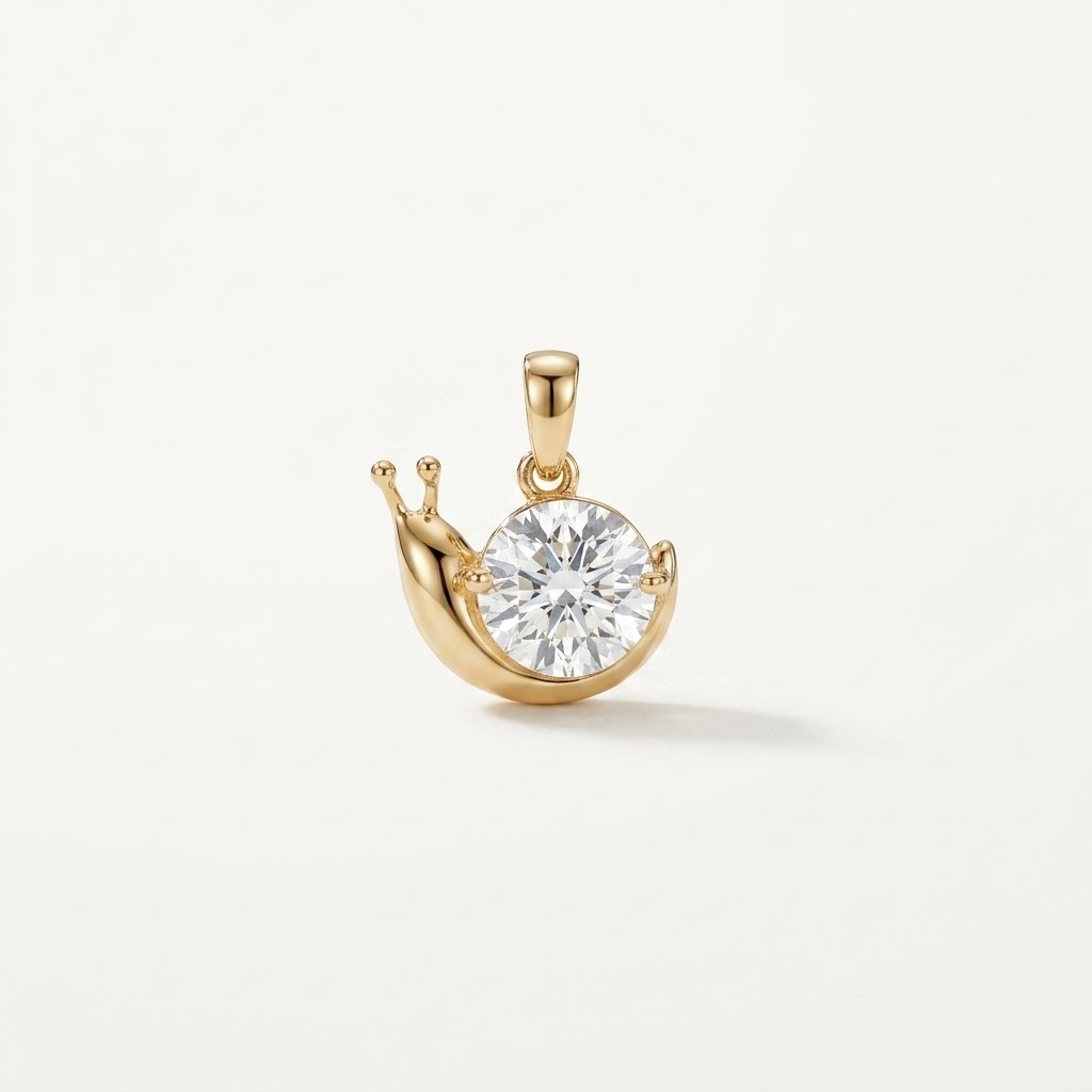 14K solid gold moissanite crescent pendant on a warm ivory background