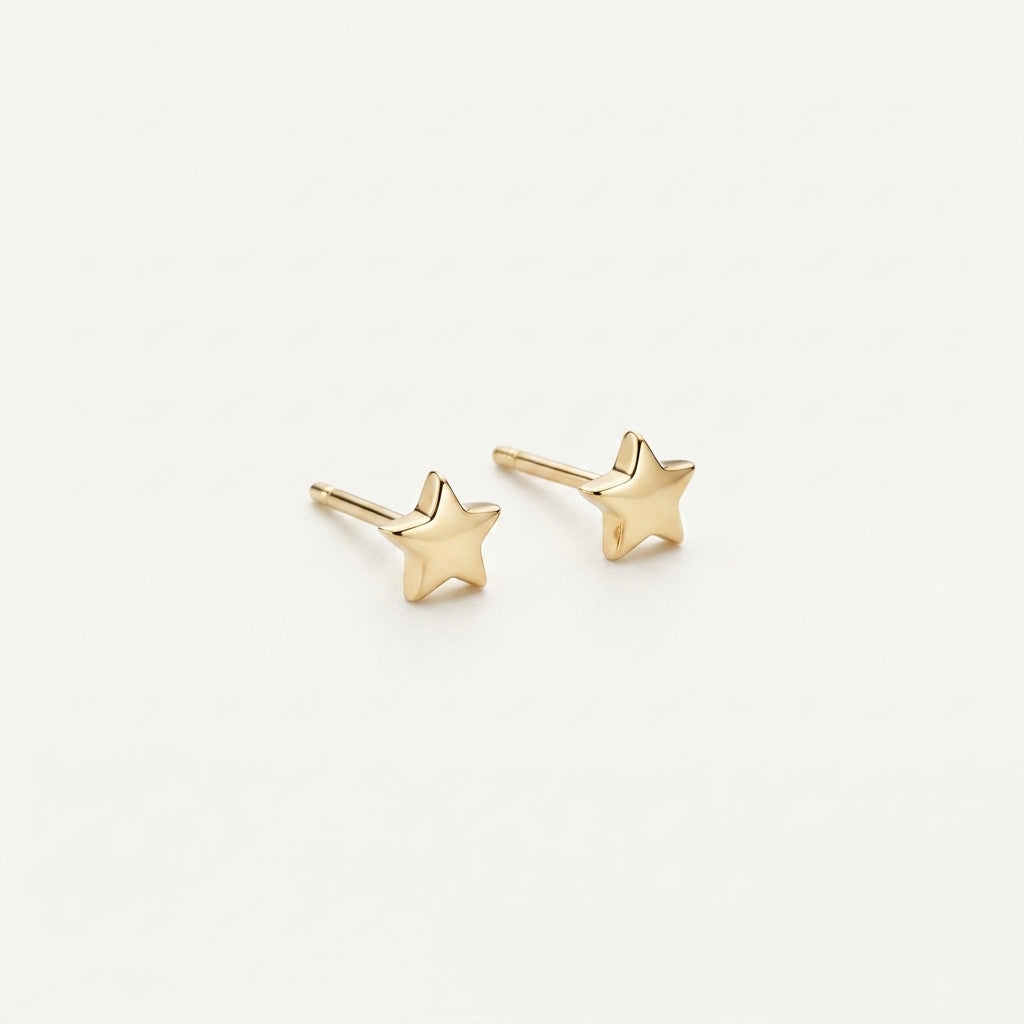 Solid gold five-point star stud earrings, product 401