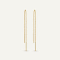 14K solid gold chain drop stud earrings on a warm ivory background