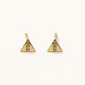 14K solid gold geometric triangle stud earrings on a warm ivory background