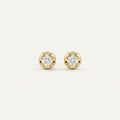 14K solid gold stone-set stud earrings on a warm ivory background