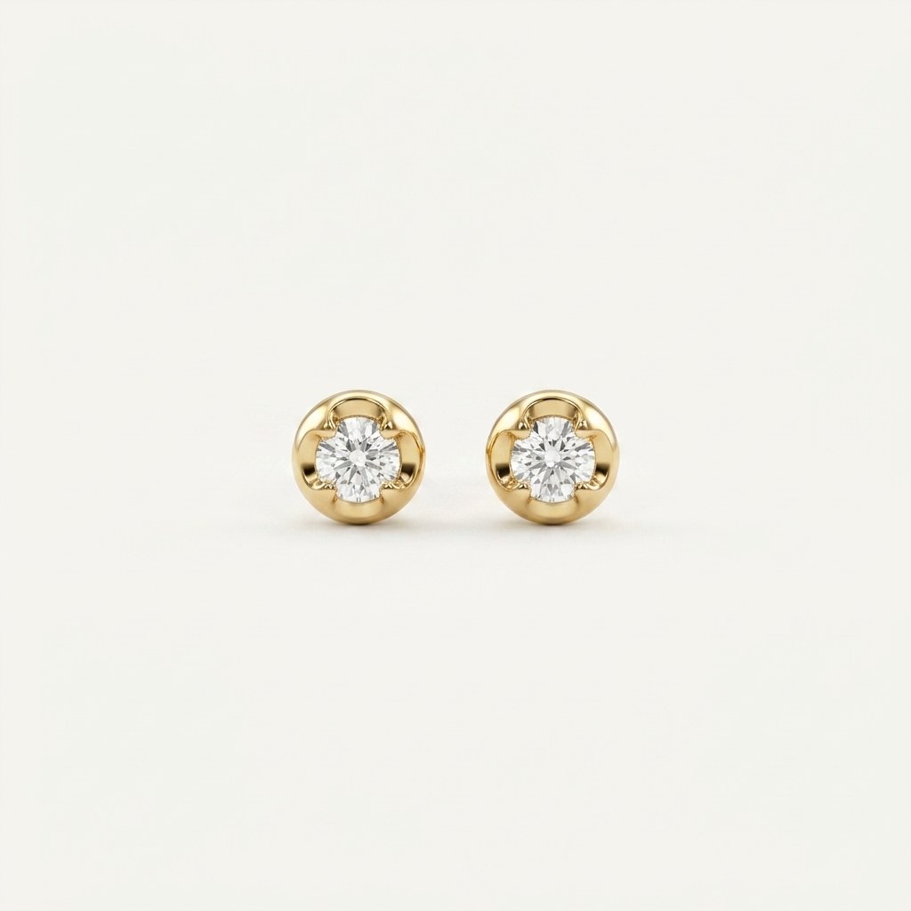14K solid gold stone-set stud earrings on a warm ivory background