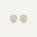 14K solid gold stone-set stud earrings on a warm ivory background
