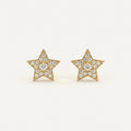 14K solid gold stone-set stud earrings on a warm ivory background