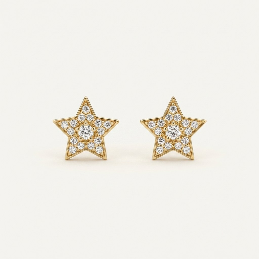 14K solid gold stone-set stud earrings on a warm ivory background