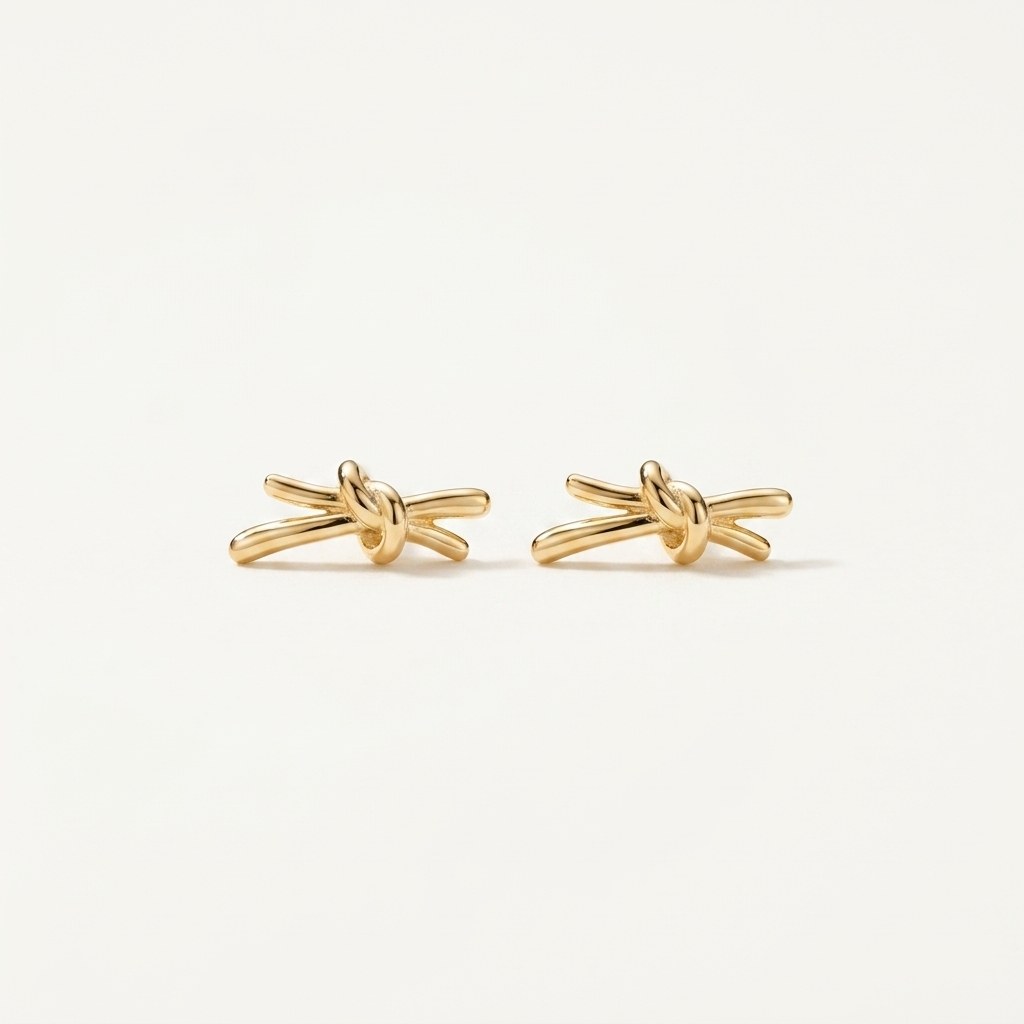 14K solid gold stud earrings on a warm ivory background