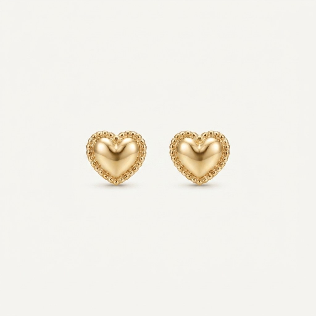 14K solid gold stud earrings on a warm ivory background