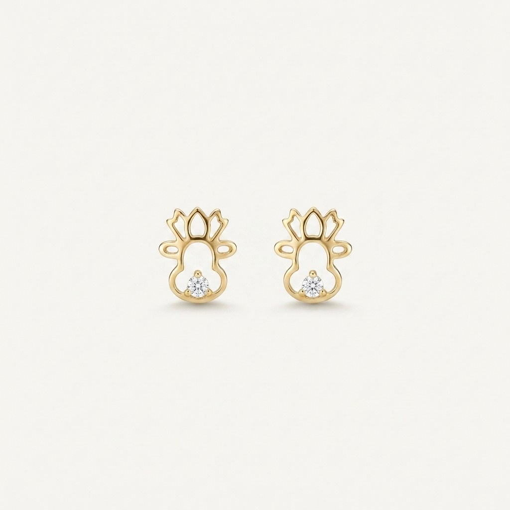14K solid gold stone-set stud earrings on a warm ivory background