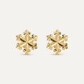 14K solid gold stud earrings on a warm ivory background