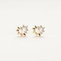 14K solid gold stone-set stud earrings on a warm ivory background