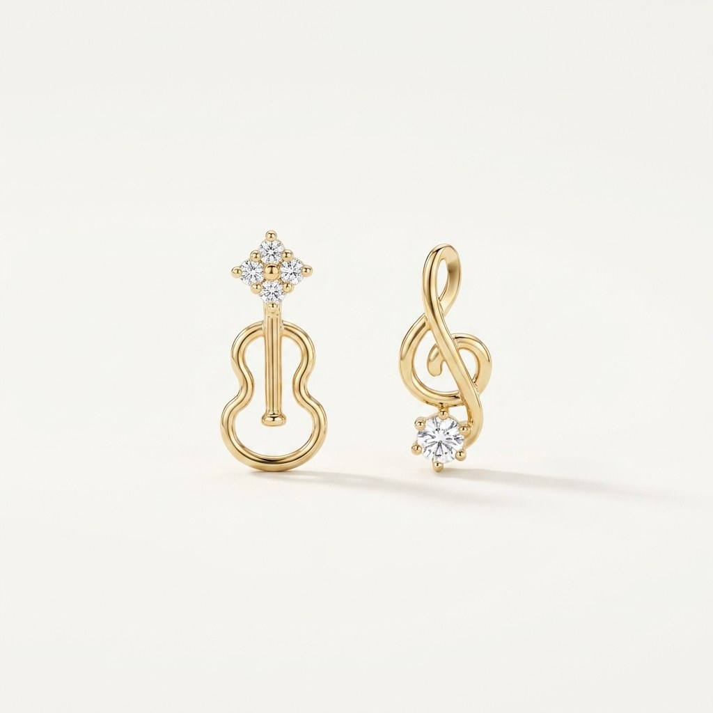 14K solid gold stone-set stud earrings on a warm ivory background