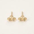 14K solid gold playful car stud earrings on a warm ivory background