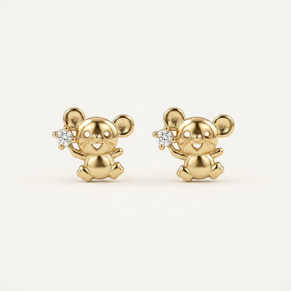 14K solid gold stone-set stud earrings on a warm ivory background