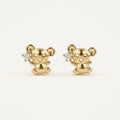 14K solid gold stone-set stud earrings on a warm ivory background