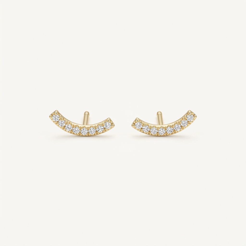 14K solid gold stone-set stud earrings on a warm ivory background