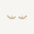 14K solid gold stone-set stud earrings on a warm ivory background
