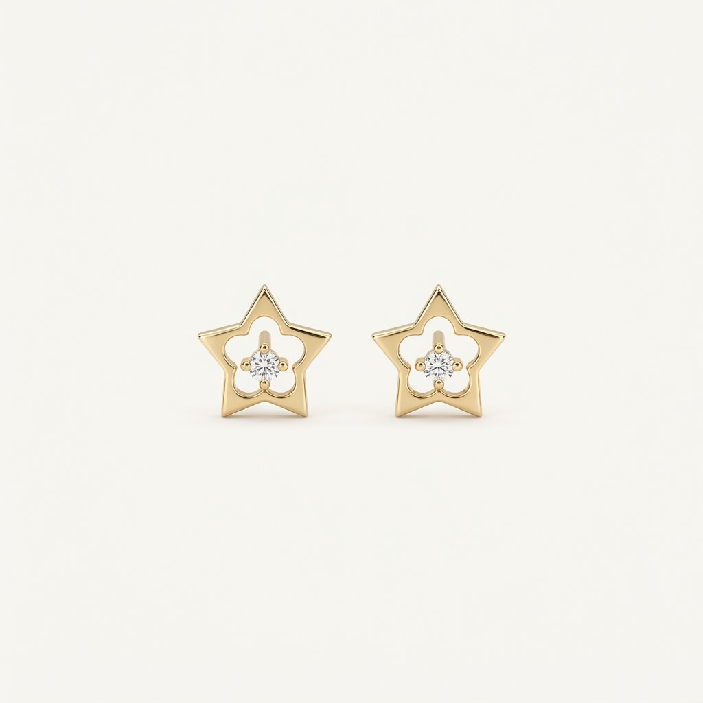 14K solid gold stone-set stud earrings on a warm ivory background