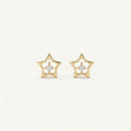 14K solid gold stone-set stud earrings on a warm ivory background