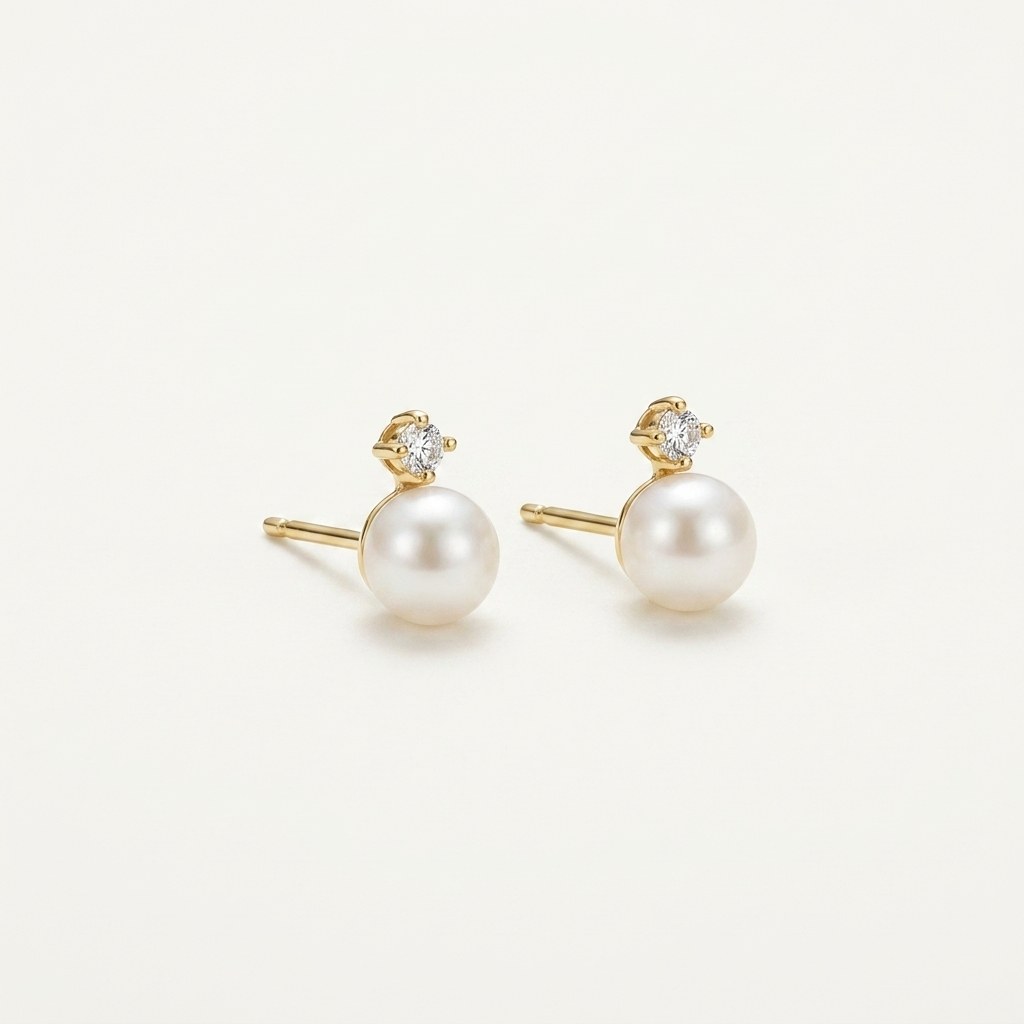 14K solid gold stone-set stud earrings on a warm ivory background