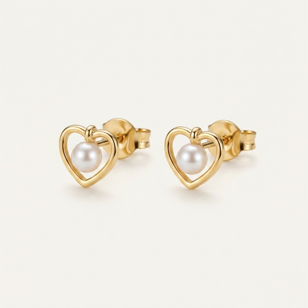 14K solid gold stud earrings on a warm ivory background