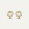 14K solid gold stone-set stud earrings on a warm ivory background