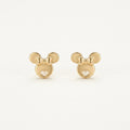14K solid gold mouse face stud earrings on a warm ivory background