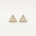 14K solid gold pearl triangle stud earrings on a warm ivory background