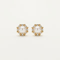 14K solid gold stone-set stud earrings on a warm ivory background