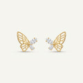 14K solid gold stone-set stud earrings on a warm ivory background