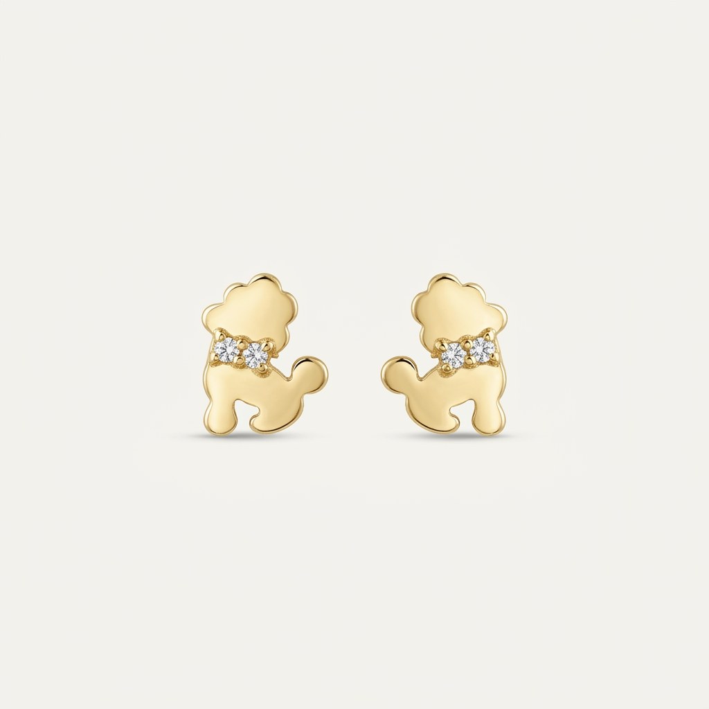 14K solid gold stone-set stud earrings on a warm ivory background