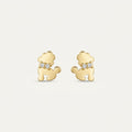 14K solid gold stone-set stud earrings on a warm ivory background