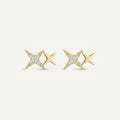 14K solid gold stone-set stud earrings on a warm ivory background