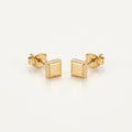 14K solid gold minimal square stud earrings on a warm ivory background