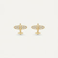 14K solid gold stone-set stud earrings on a warm ivory background