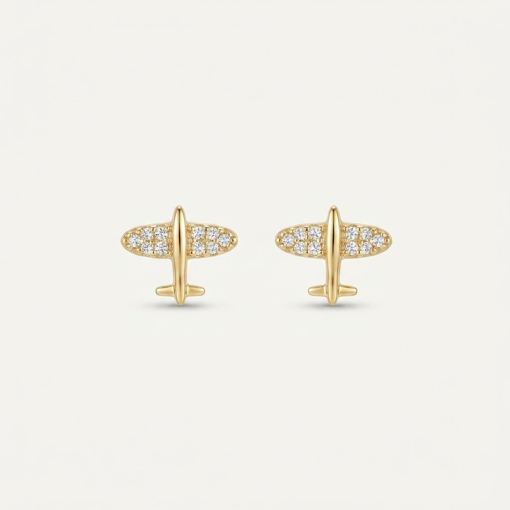 14K solid gold stone-set stud earrings on a warm ivory background