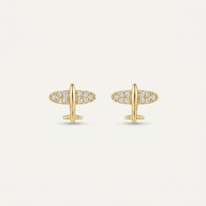 14K solid gold stone-set stud earrings on a warm ivory background