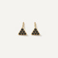 14K solid gold black pave triangle stud earrings on a warm ivory background