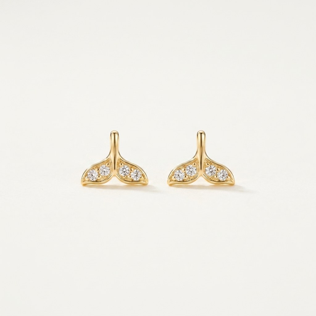 14K solid gold stone-set stud earrings on a warm ivory background